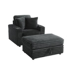 Oversized Cotton Flannel Chaise Longue with Storage Ottoman