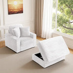 Oversized Cotton Flannel Chaise Longue with Storage Ottoman
