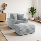 Oversized Cotton Flannel Chaise Longue with Storage Ottoman
