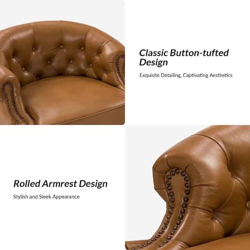Felipe Modern Genuine Leather Swivel Chair With Tufted Back Set of 2 By HULALA HOME