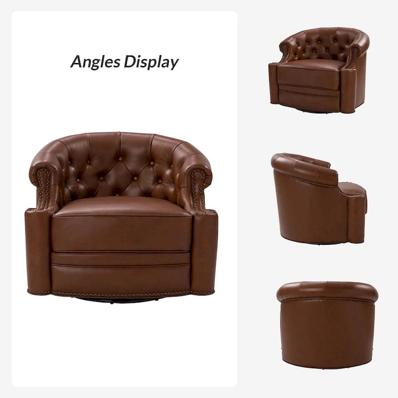 Felipe Modern Genuine Leather Swivel Chair With Tufted Back Set of 2 By HULALA HOME