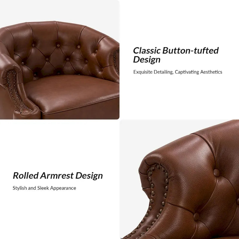 Felipe Modern Genuine Leather Swivel Chair With Tufted Back Set of 2 By HULALA HOME