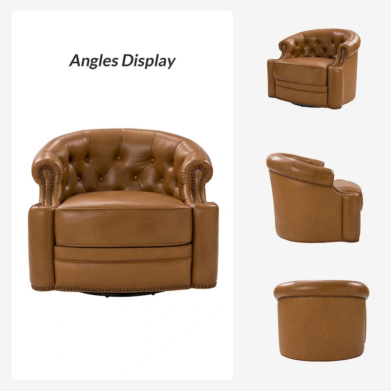 Felipe Modern Genuine Leather Swivel Chair With Tufted Back Set of 2 By HULALA HOME