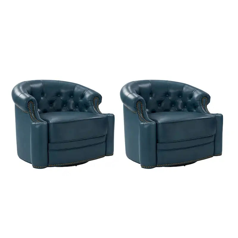 Felipe Modern Genuine Leather Swivel Chair With Tufted Back Set of 2 By HULALA HOME