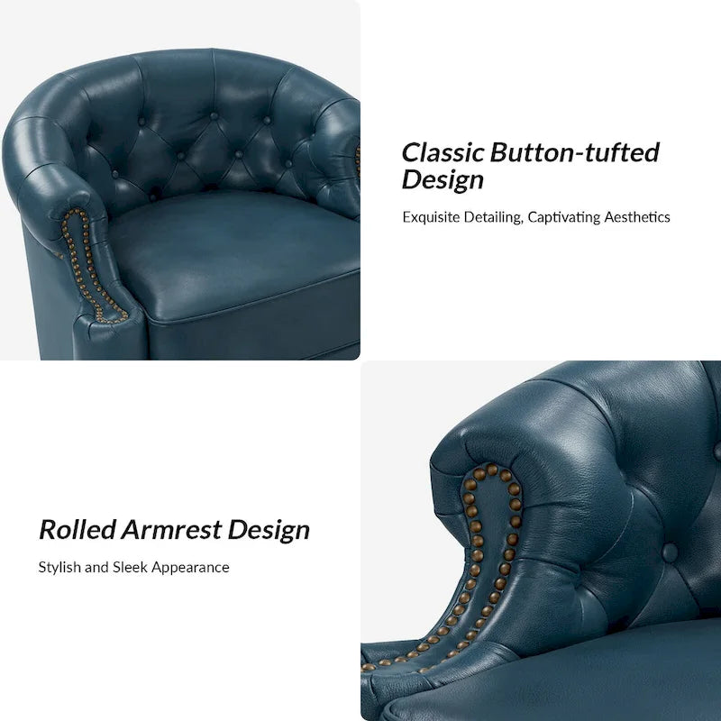 Felipe Modern Genuine Leather Swivel Chair With Tufted Back Set of 2 By HULALA HOME