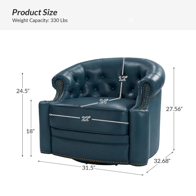 Felipe Modern Genuine Leather Swivel Chair With Tufted Back Set of 2 By HULALA HOME