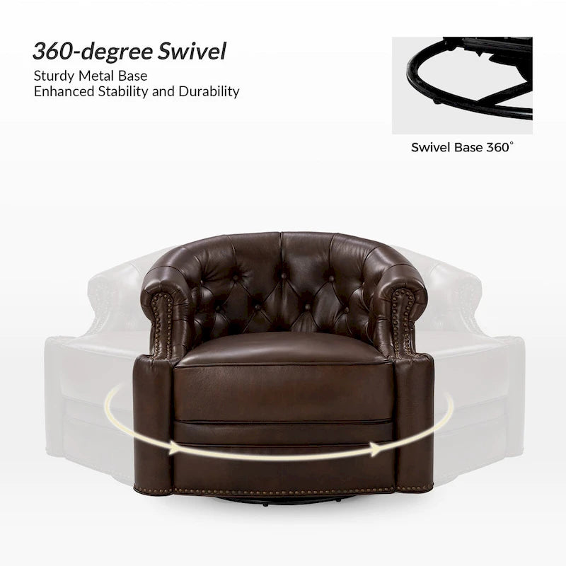 Felipe Modern Genuine Leather Swivel Chair With Tufted Back Set of 2 By HULALA HOME