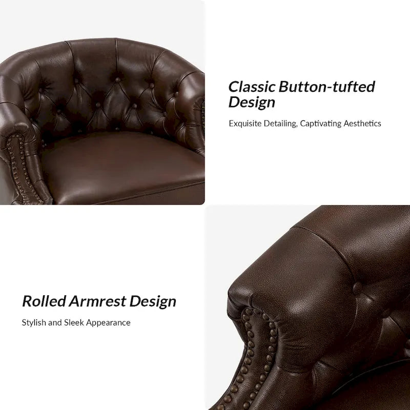 Felipe Modern Genuine Leather Swivel Chair With Tufted Back Set of 2 By HULALA HOME