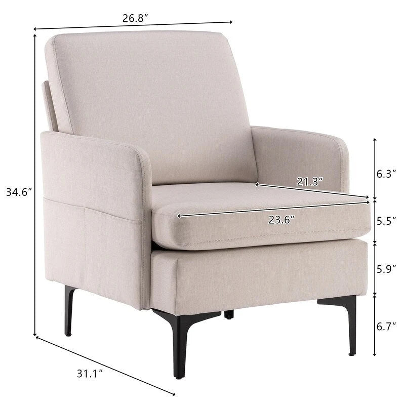 Sillón decorativo con brazos tapizado de tela, disponible en 4 colores