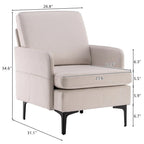 Sillón decorativo con brazos tapizado de tela, disponible en 4 colores