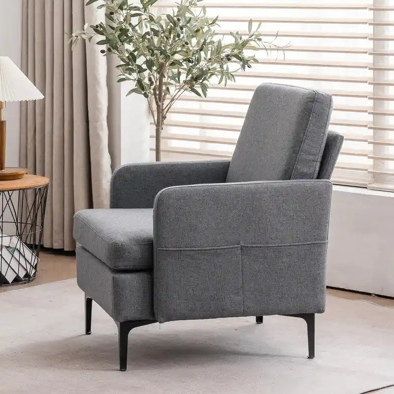Sillón decorativo con brazos tapizado de tela, disponible en 4 colores