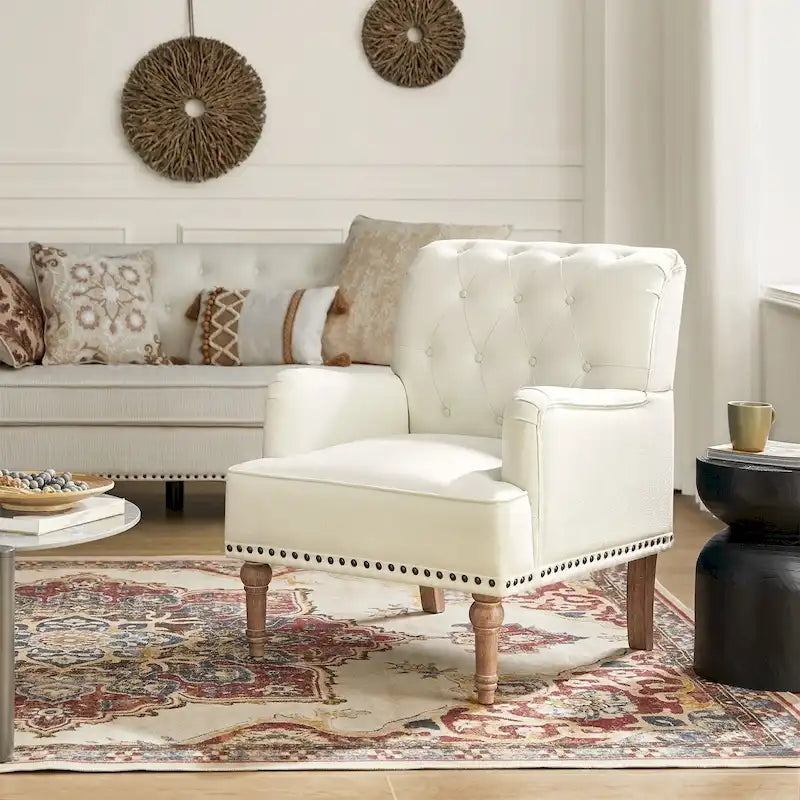 Geltrude Classic Upholstered Accent Arm Chair with Button Tufted Back by HULALA HOME