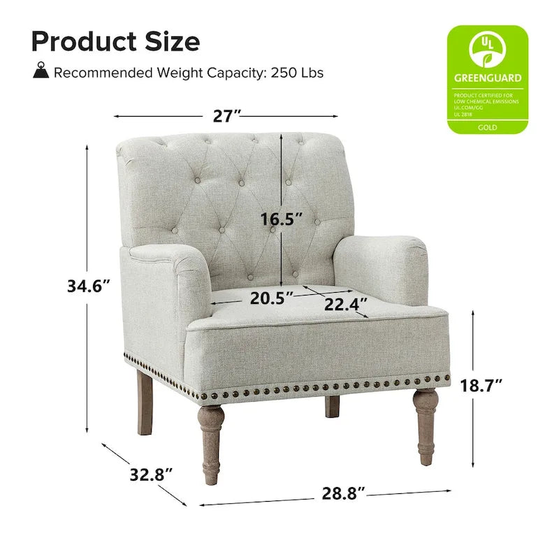 Geltrude Classic Upholstered Accent Arm Chair with Button Tufted Back by HULALA HOME