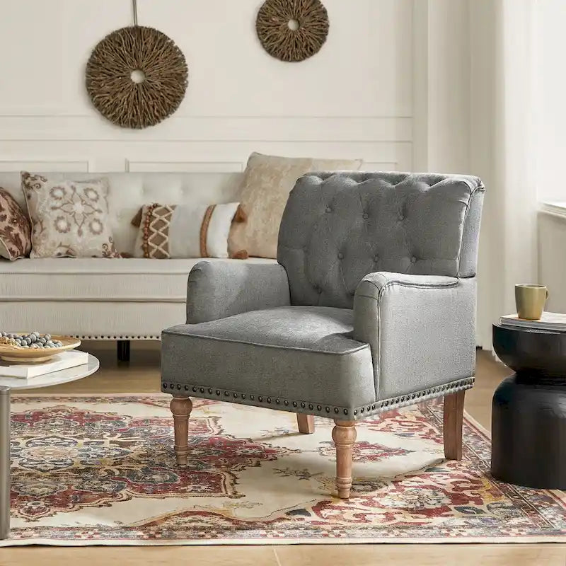 Geltrude Classic Upholstered Accent Arm Chair with Button Tufted Back by HULALA HOME