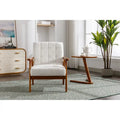Linen/PU Upholstered Tufted Living Room/Bedroom Accent Chair With Wood Legs