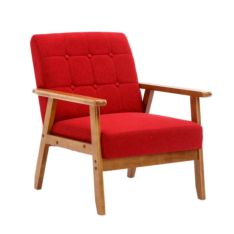 Linen/PU Upholstered Tufted Living Room/Bedroom Accent Chair With Wood Legs