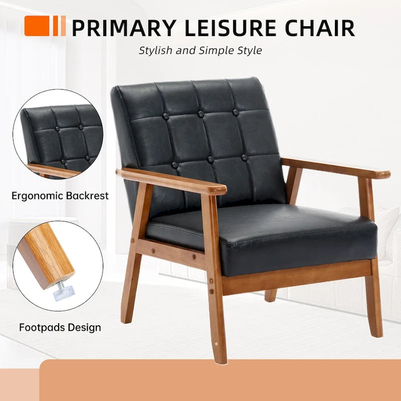 Linen/PU Upholstered Tufted Living Room/Bedroom Accent Chair With Wood Legs