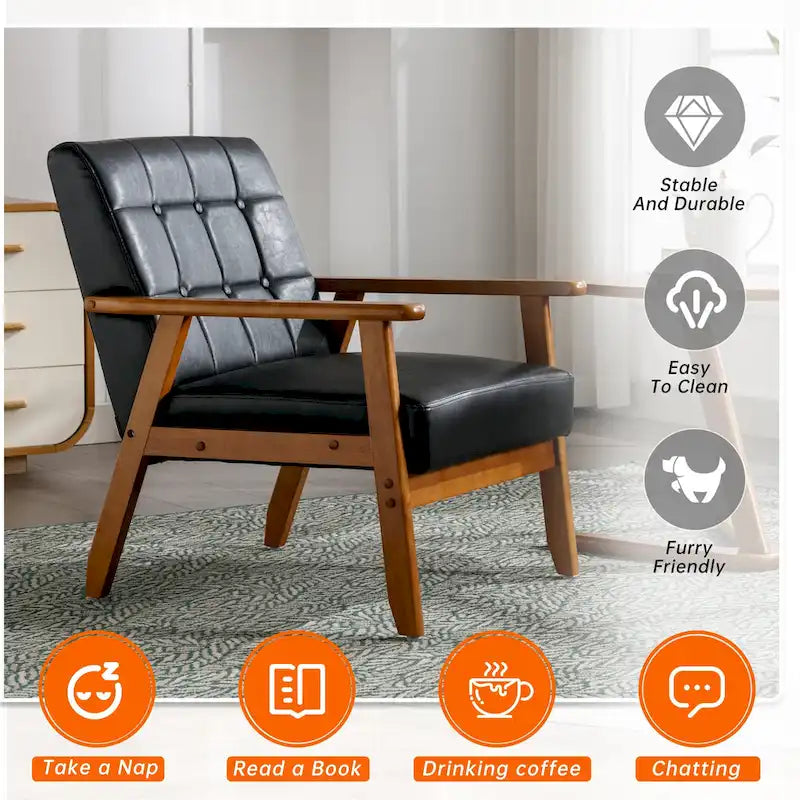 Linen/PU Upholstered Tufted Living Room/Bedroom Accent Chair With Wood Legs
