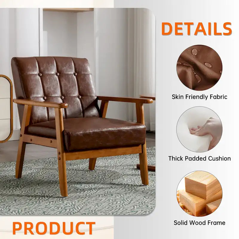Linen/PU Upholstered Tufted Living Room/Bedroom Accent Chair With Wood Legs