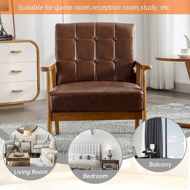 Linen/PU Upholstered Tufted Living Room/Bedroom Accent Chair With Wood Legs