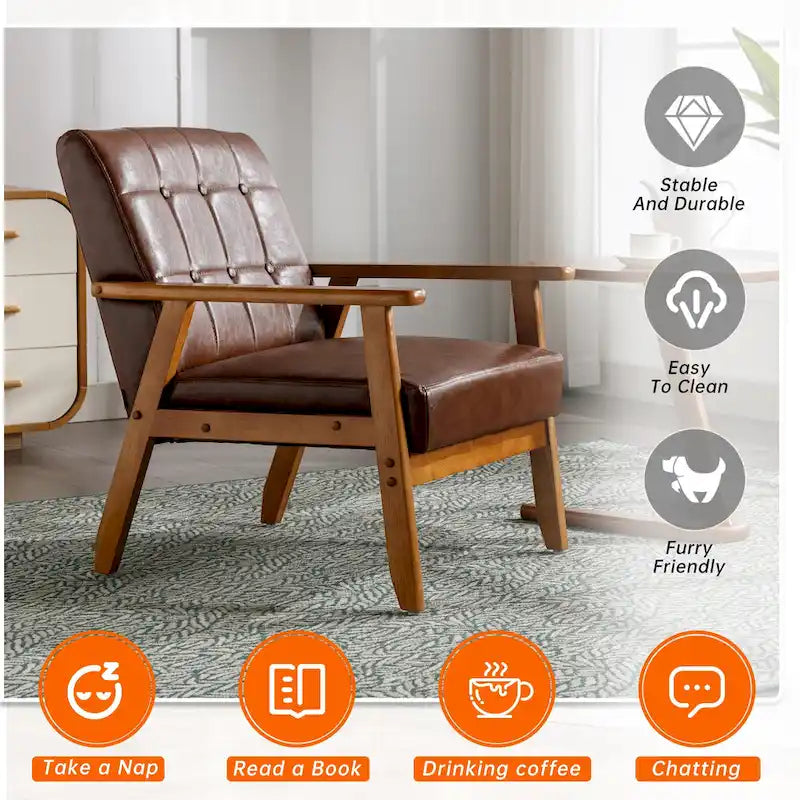 Linen/PU Upholstered Tufted Living Room/Bedroom Accent Chair With Wood Legs