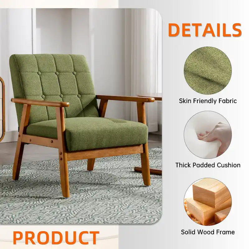 Linen/PU Upholstered Tufted Living Room/Bedroom Accent Chair With Wood Legs