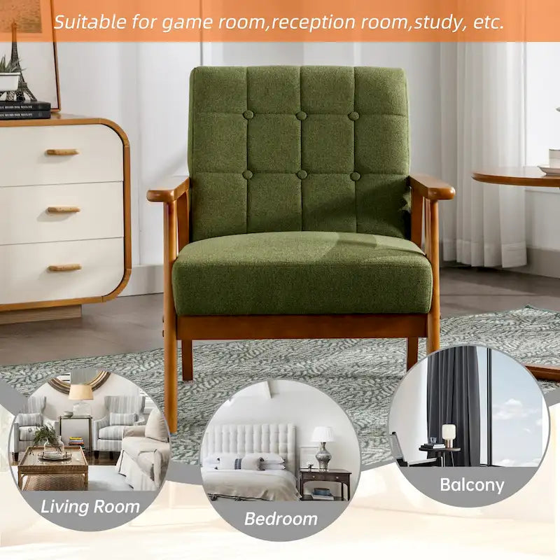 Linen/PU Upholstered Tufted Living Room/Bedroom Accent Chair With Wood Legs
