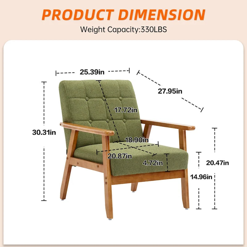 Linen/PU Upholstered Tufted Living Room/Bedroom Accent Chair With Wood Legs