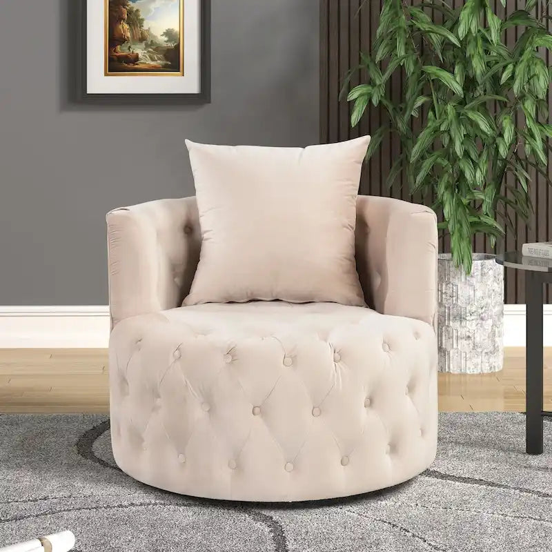 360 Degree Swivel Armchair, Modern Velvet Barrel Chair with one pillow, Oversized Round Accent Chair by Morden Fort