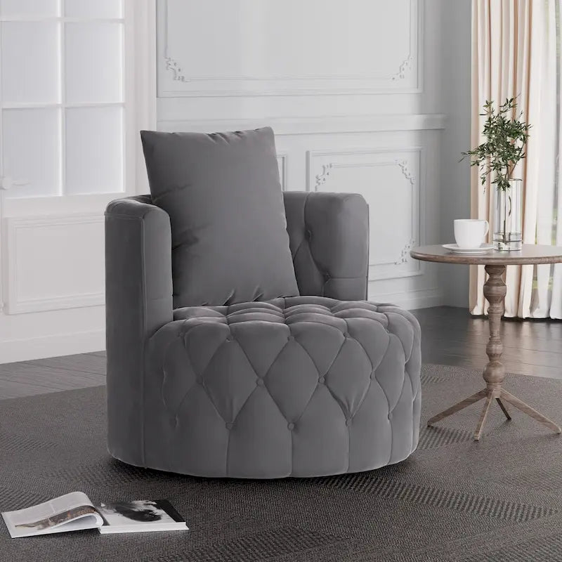360 Degree Swivel Armchair, Modern Velvet Barrel Chair with one pillow, Oversized Round Accent Chair by Morden Fort