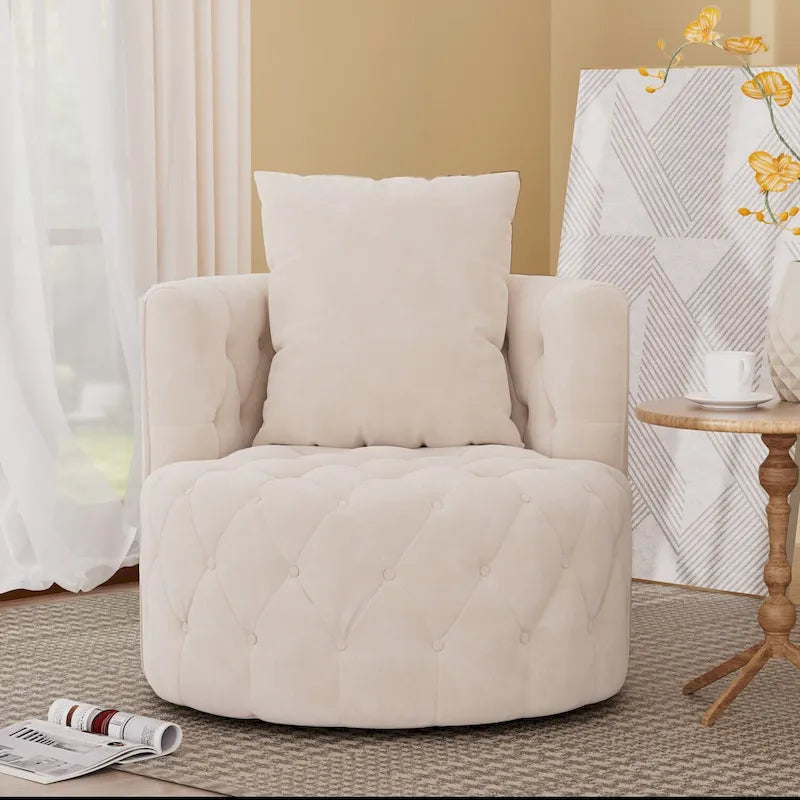360 Degree Swivel Armchair, Modern Velvet Barrel Chair with one pillow, Oversized Round Accent Chair by Morden Fort