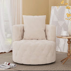 360 Degree Swivel Armchair, Modern Velvet Barrel Chair with one pillow, Oversized Round Accent Chair by Morden Fort