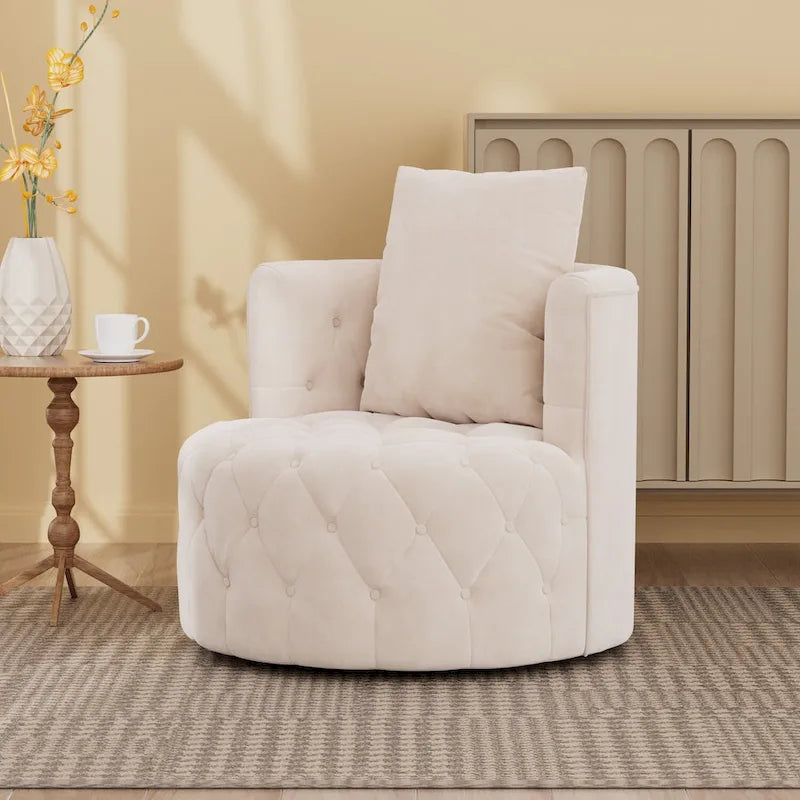 360 Degree Swivel Armchair, Modern Velvet Barrel Chair with one pillow, Oversized Round Accent Chair by Morden Fort