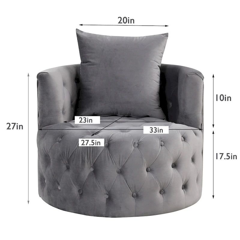 360 Degree Swivel Armchair, Modern Velvet Barrel Chair with one pillow, Oversized Round Accent Chair by Morden Fort