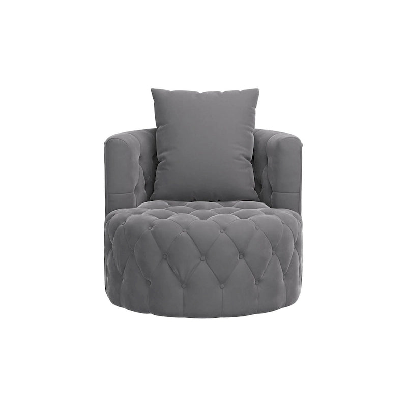 360 Degree Swivel Armchair, Modern Velvet Barrel Chair with one pillow, Oversized Round Accent Chair by Morden Fort