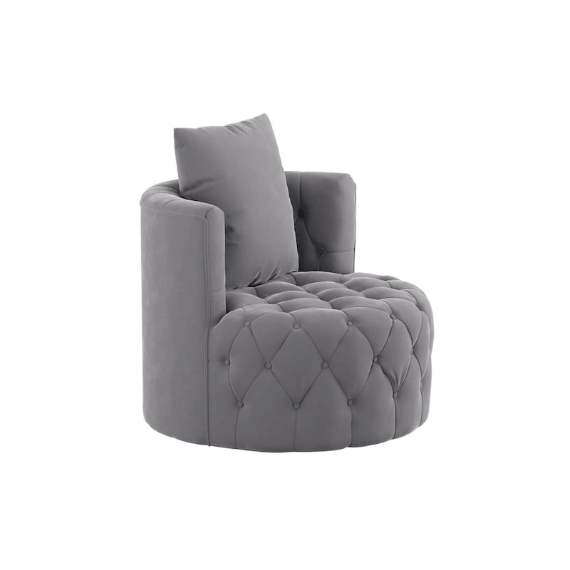 360 Degree Swivel Armchair, Modern Velvet Barrel Chair with one pillow, Oversized Round Accent Chair by Morden Fort