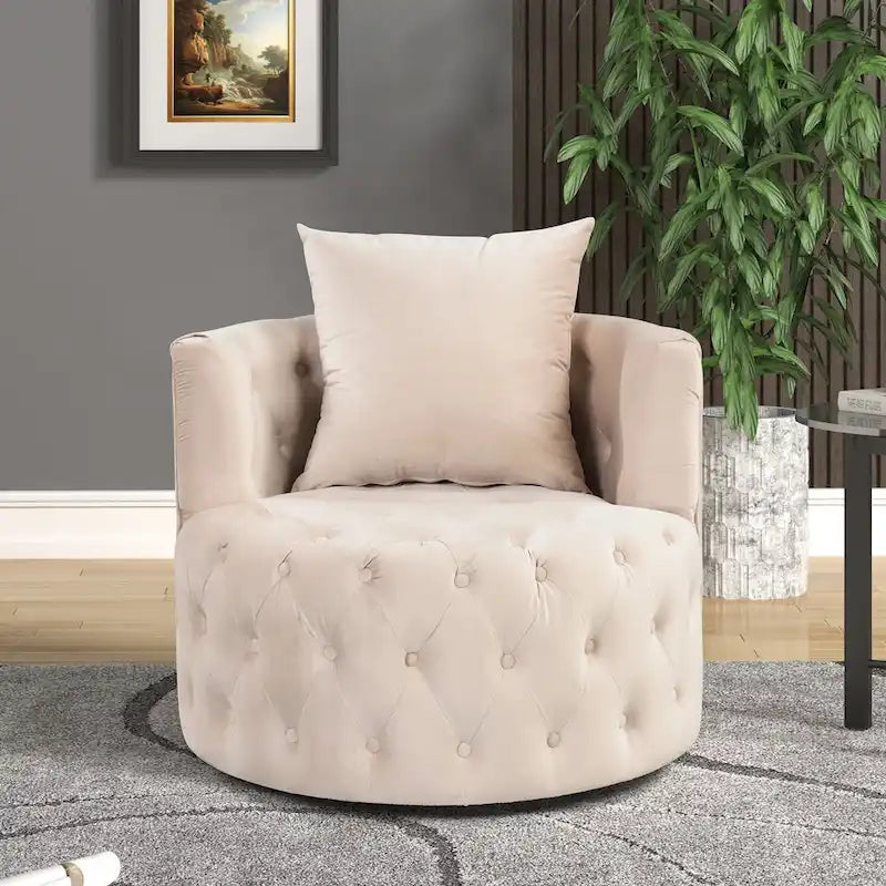 360 Degree Swivel Armchair, Modern Velvet Barrel Chair with one pillow, Oversized Round Accent Chair by Morden Fort