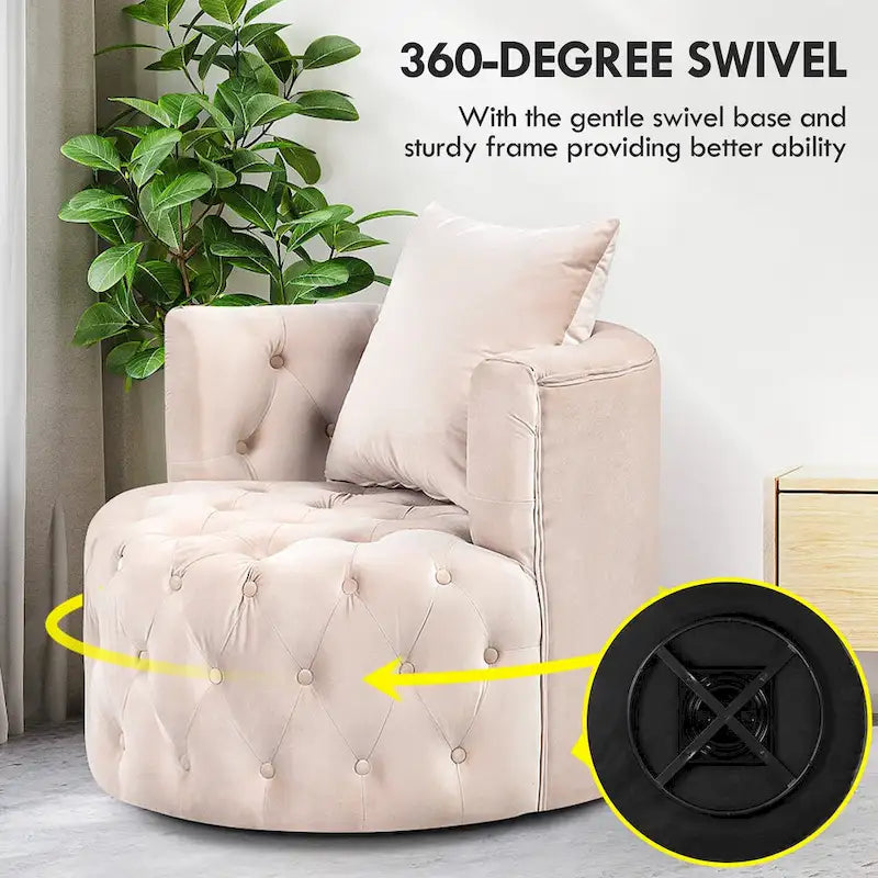360 Degree Swivel Armchair, Modern Velvet Barrel Chair with one pillow, Oversized Round Accent Chair by Morden Fort