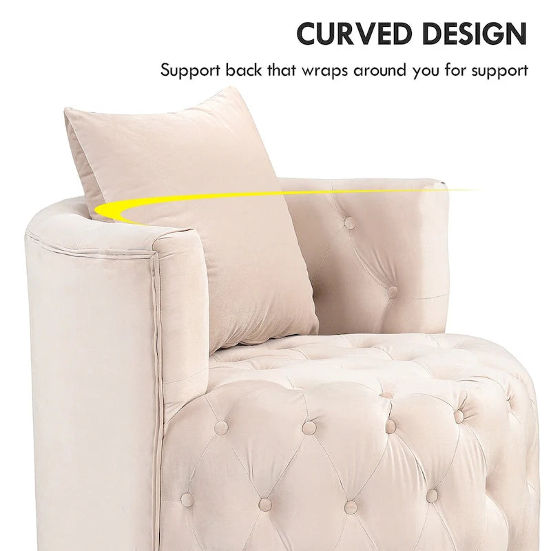 360 Degree Swivel Armchair, Modern Velvet Barrel Chair with one pillow, Oversized Round Accent Chair by Morden Fort