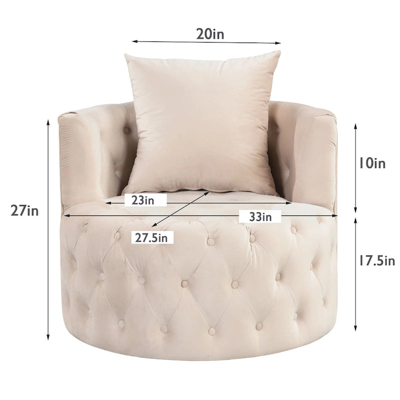 360 Degree Swivel Armchair, Modern Velvet Barrel Chair with one pillow, Oversized Round Accent Chair by Morden Fort