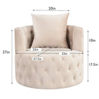 360 Degree Swivel Armchair, Modern Velvet Barrel Chair with one pillow, Oversized Round Accent Chair by Morden Fort