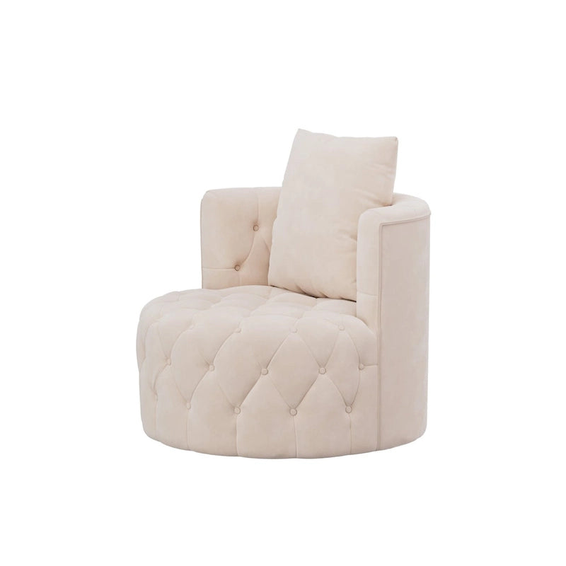 360 Degree Swivel Armchair, Modern Velvet Barrel Chair with one pillow, Oversized Round Accent Chair by Morden Fort