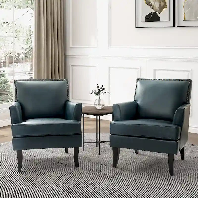 Juego de 2 sillones decorativos Nileus de estilo clásico moderno, de poliéster y con patas de madera maciza, de HULALA HOME