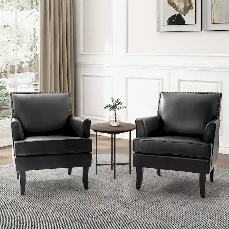 Juego de 2 sillones decorativos Nileus de estilo clásico moderno, de poliéster y con patas de madera maciza, de HULALA HOME