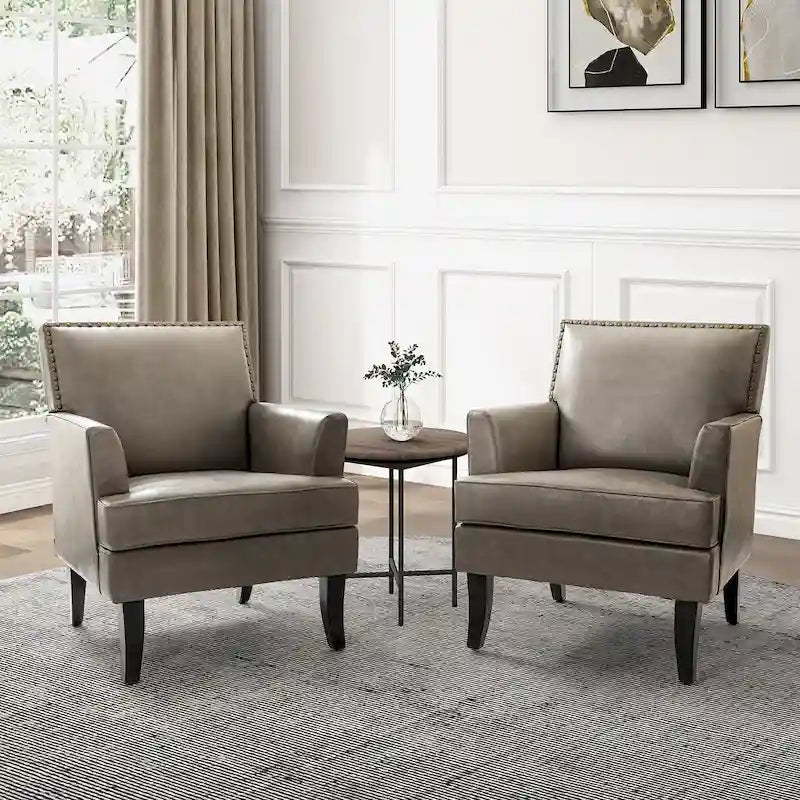 Juego de 2 sillones decorativos Nileus de estilo clásico moderno, de poliéster y con patas de madera maciza, de HULALA HOME