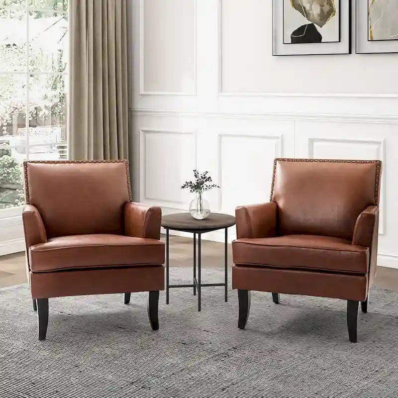 Juego de 2 sillones decorativos Nileus de estilo clásico moderno, de poliéster y con patas de madera maciza, de HULALA HOME