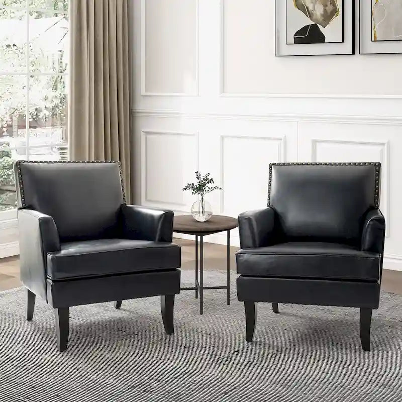 Juego de 2 sillones decorativos Nileus de estilo clásico moderno, de poliéster y con patas de madera maciza, de HULALA HOME