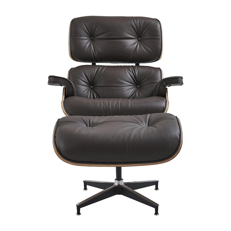 Mid-century Modern PU High-back Swivel Lounge Chair with Ottoman for Living Room and Bedroom