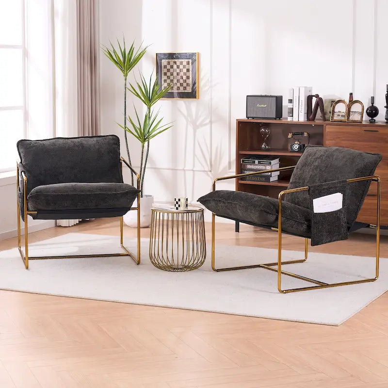Juego de 2 sillones decorativos modernos de terciopelo con brazos tipo hamaca de lino Ouyessir