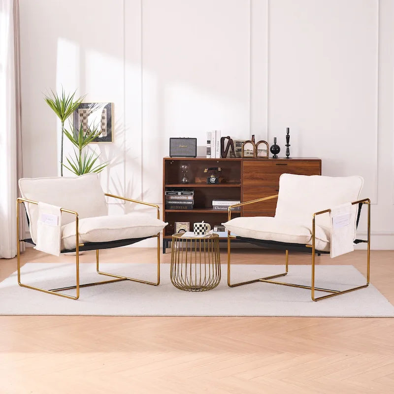 Juego de 2 sillones decorativos modernos de terciopelo con brazos tipo hamaca de lino Ouyessir
